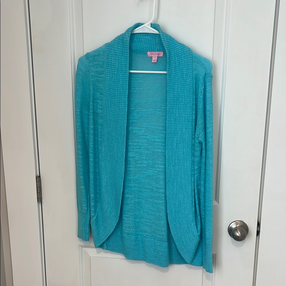 Lilly Pulitzer Blue Cardigan Sweater Lightweight Open-Front